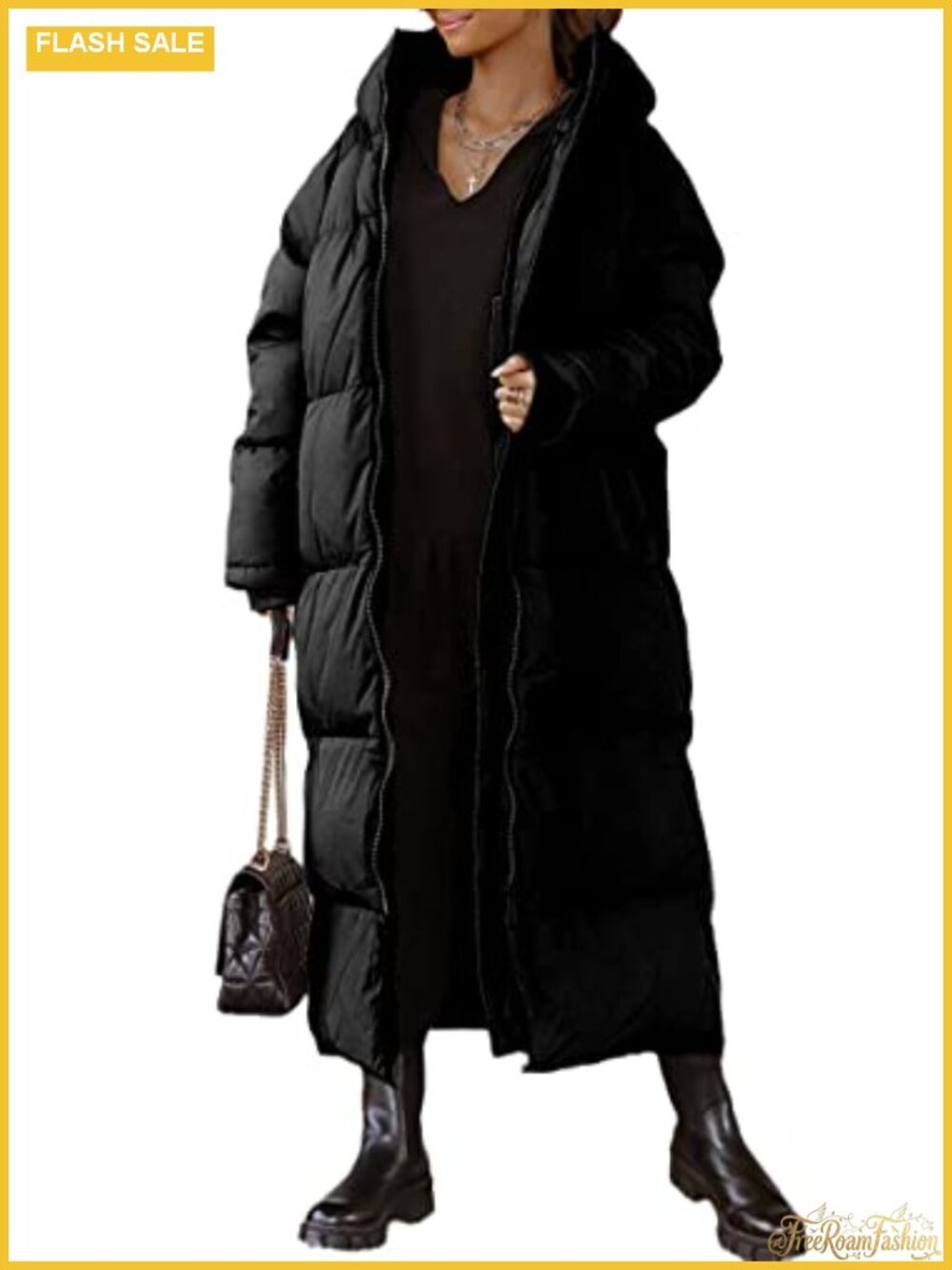 Women Long Quilted Coat Hooded Maxi Puffer Padded Jacket Winter Outerwear